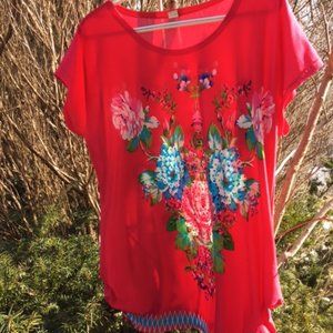 Stunning, Funky, Hot Pink, Artistic, Chinese designer top NWOT, on Steroids! L